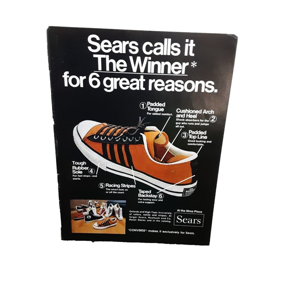 1973 Sears Converse The Winner Ad Orange Low Tops Racing Stripes Shoes